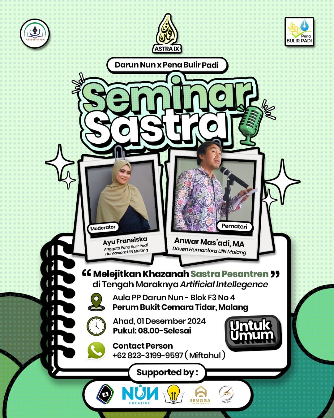 ASTRA IX: Kolaborasi Darun Nun dan Pena Bulir Padi dalam Seminar Sastra